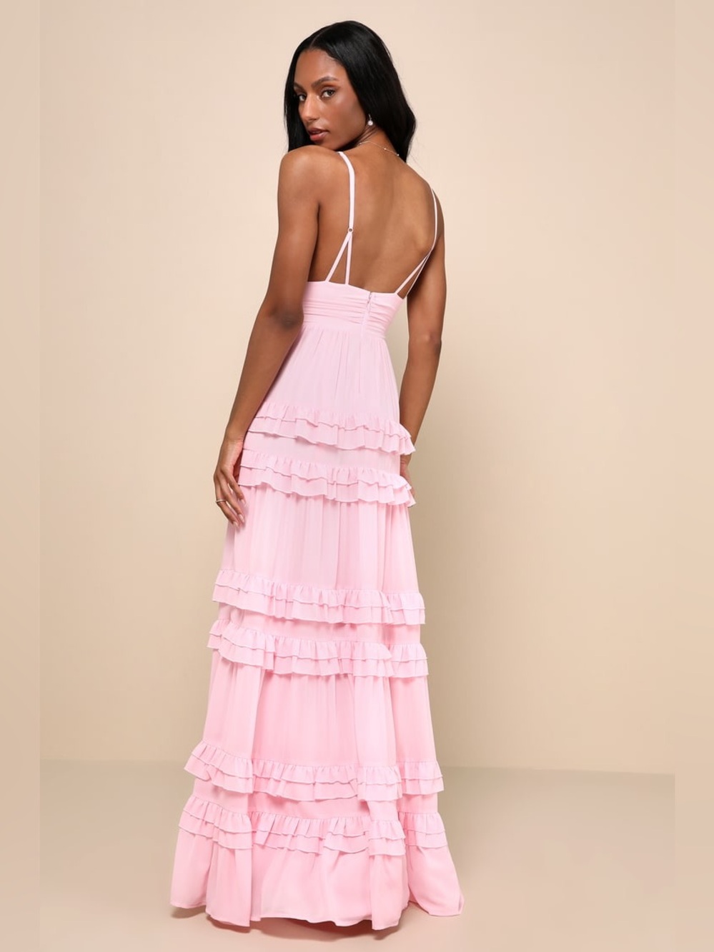 NWT Lulus Lavish Perfection Light Pink Ruffled Tiered Maxi Dress Size XS - Picture 3 of 9